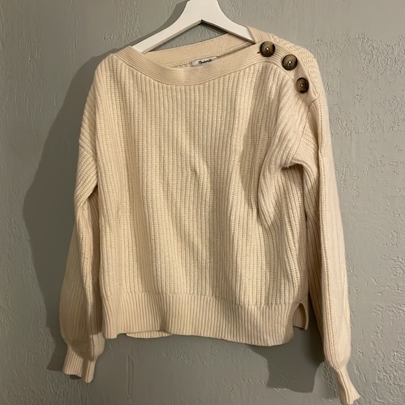 Madewell Boatneck Button Shoulder Wool Sweater Ivory - Picture 4 of 11